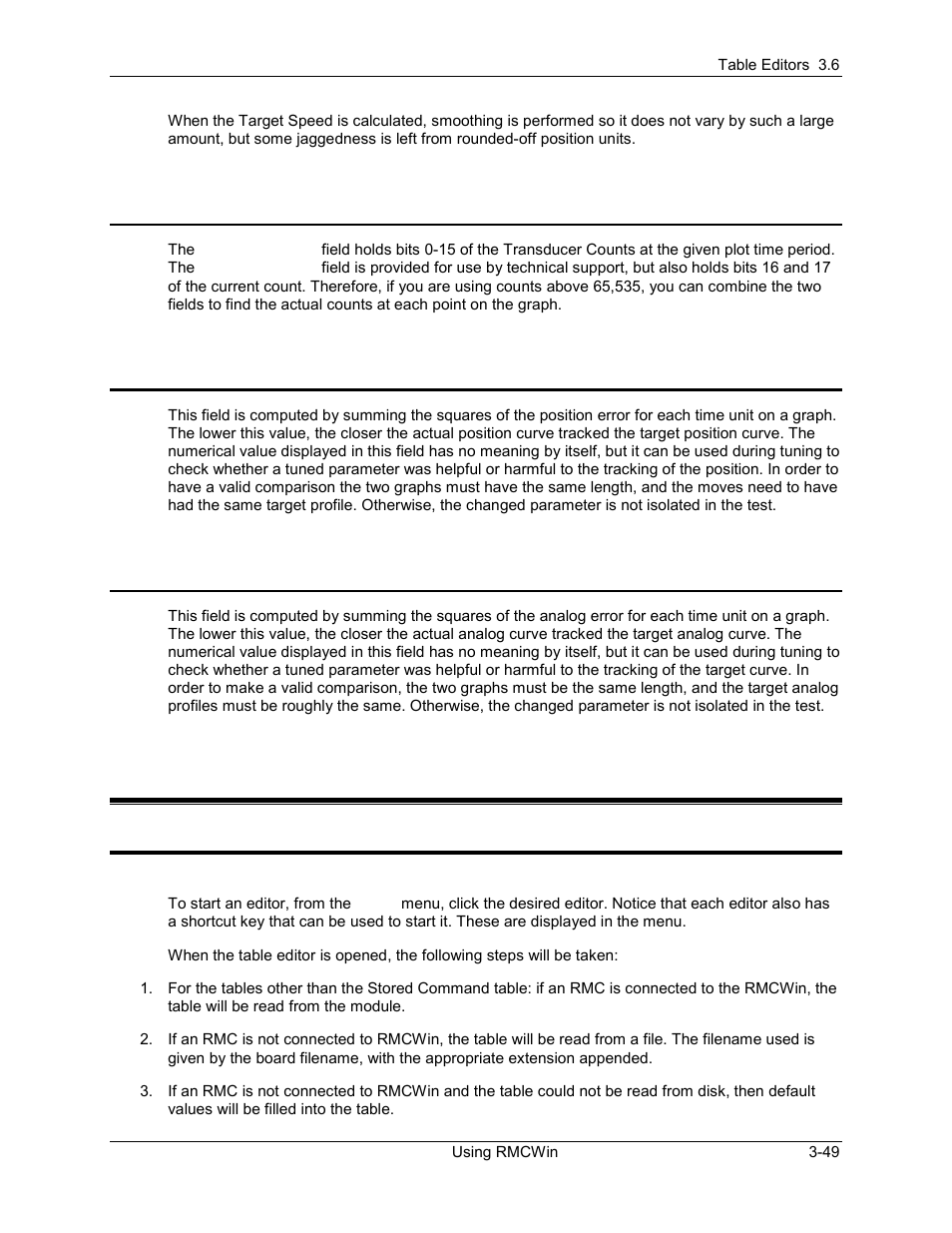 Raw transducer counts, Sum of errors squared, Sum of analog errors squared | 6 table editors, Table editor basics, Table editors -49, Table editor basics -49, 1 table editor basics, 2 raw transducer counts, 3 sum of errors squared | Delta RMC101 User Manual | Page 99 / 951