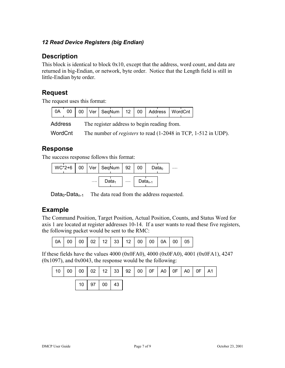 Description, Request, Response | Example | Delta RMC101 User Manual | Page 7 / 9