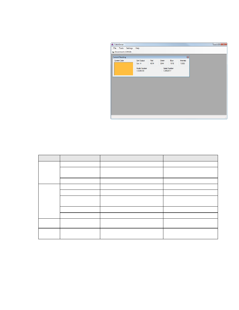 Colorsense program main screen, 1 colorsense main menu summary, Colorsense main menu summary | Delta CS24D User Manual | Page 18 / 34