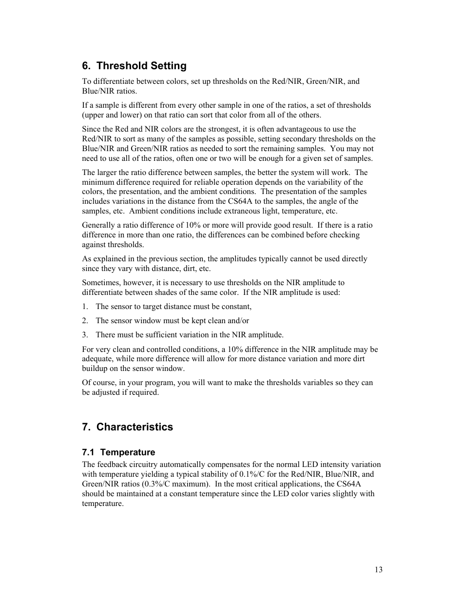 Threshold setting, Characteristics | Delta CS64A User Manual | Page 13 / 22