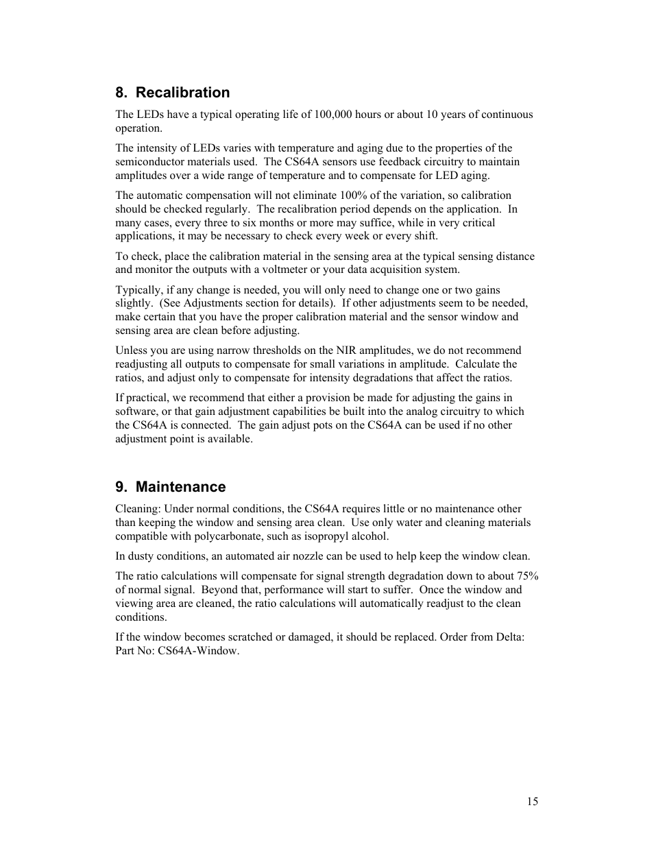 Recalibration, Maintenance | Delta CS64A User Manual | Page 15 / 22