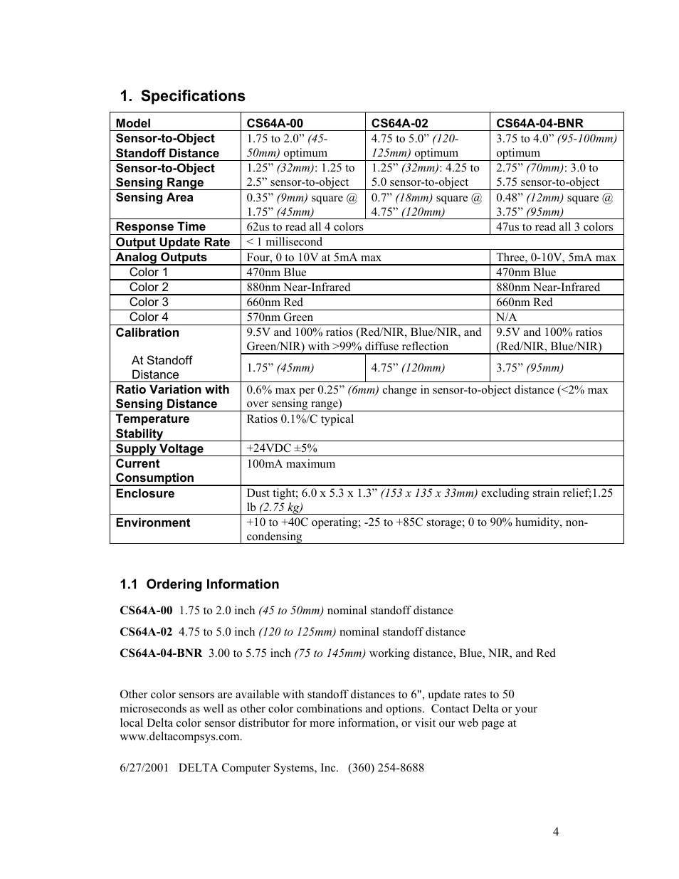 Specifications | Delta CS64A User Manual | Page 4 / 22