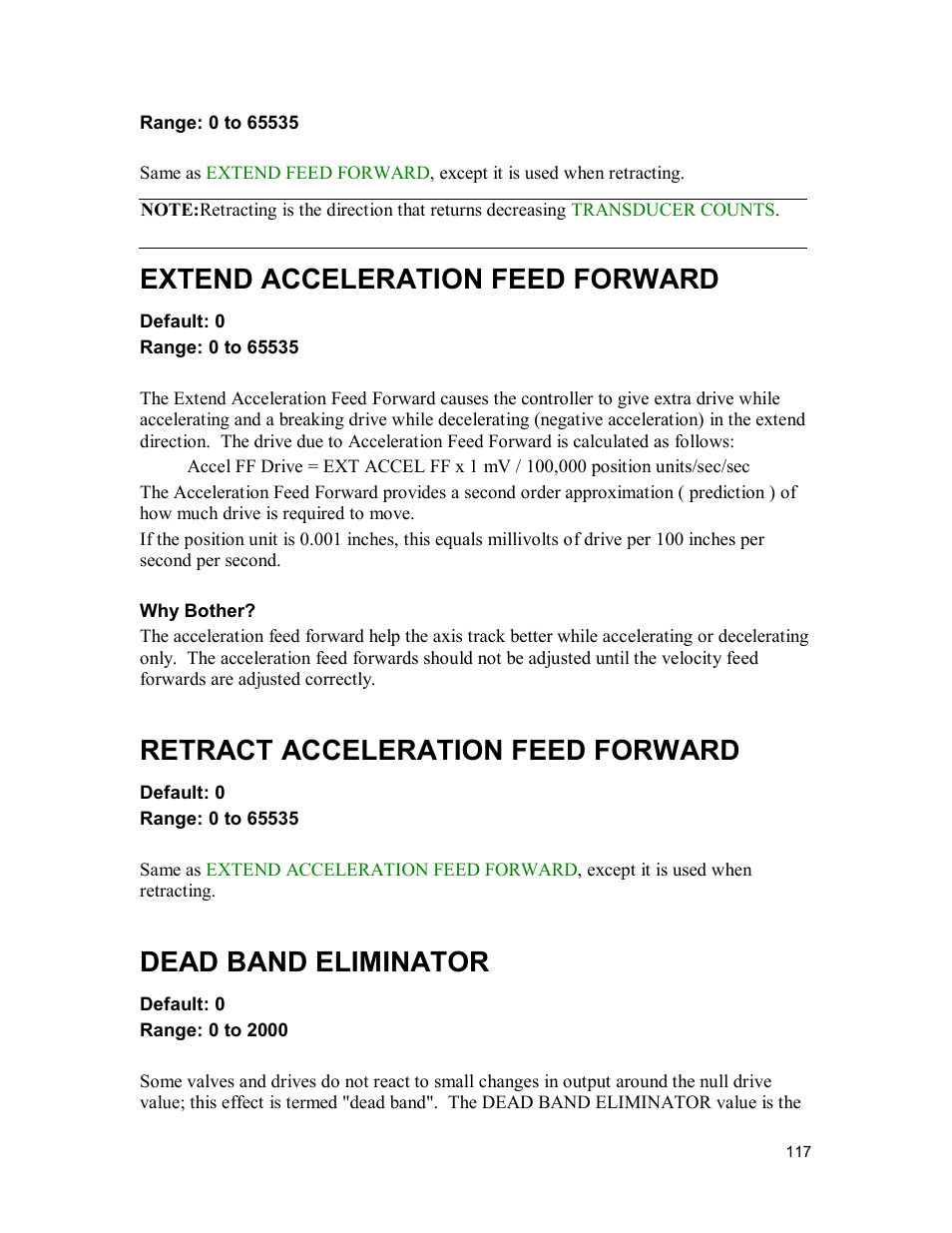 Extend acceleration feed forward, Retract acceleration feed forward, Dead band eliminator | Delta MMC120 User Manual | Page 117 / 150