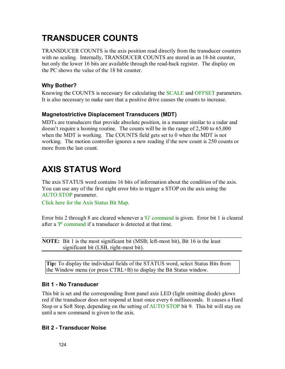 Transducer counts, Axis status word | Delta MMC120 User Manual | Page 124 / 150