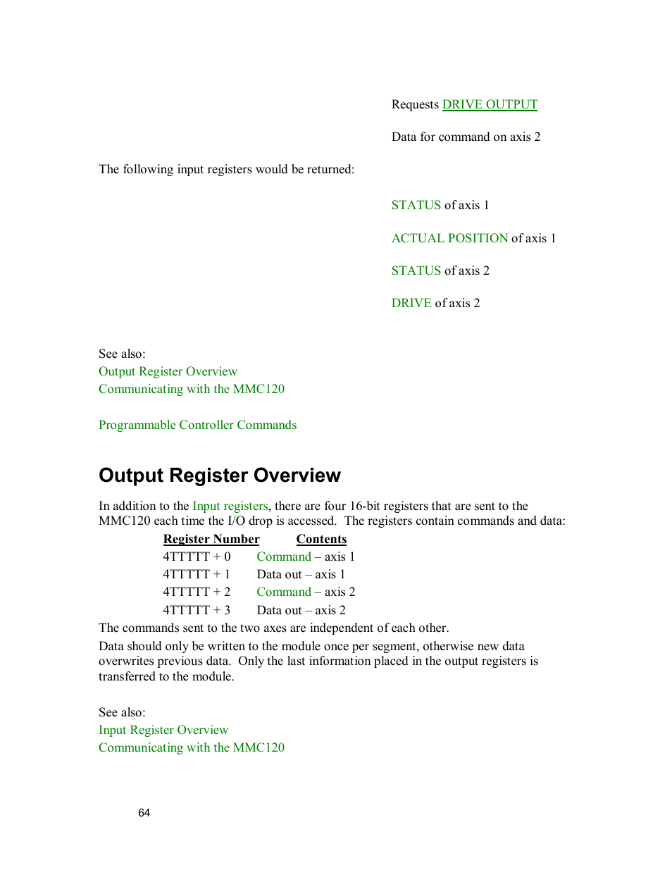 Output register overview | Delta MMC120 User Manual | Page 64 / 150