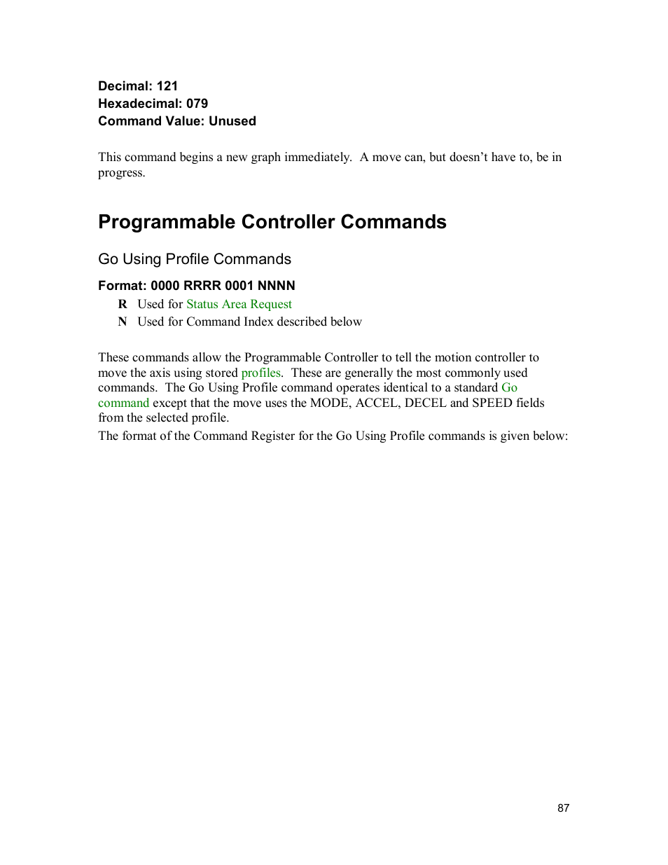 Programmable controller commands, Go using profile commands | Delta MMC120 User Manual | Page 87 / 150