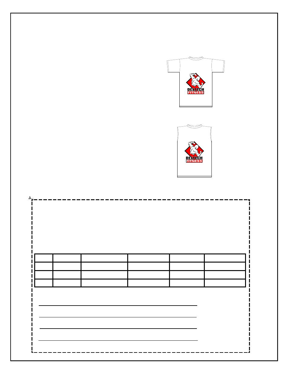 T-shirt order form | Deltech Fitness DF1050- Olympic Squat Combo Bench User Manual | Page 16 / 16