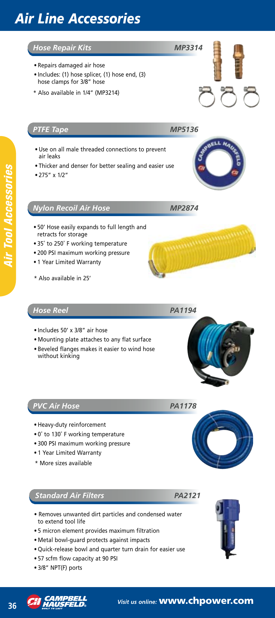 Ch mini catalog_mar2006 38.pdf, Air line accessories, Ai r to ol a cc es so ri es | Campbell Hausfeld MP5143 User Manual | Page 3 / 6