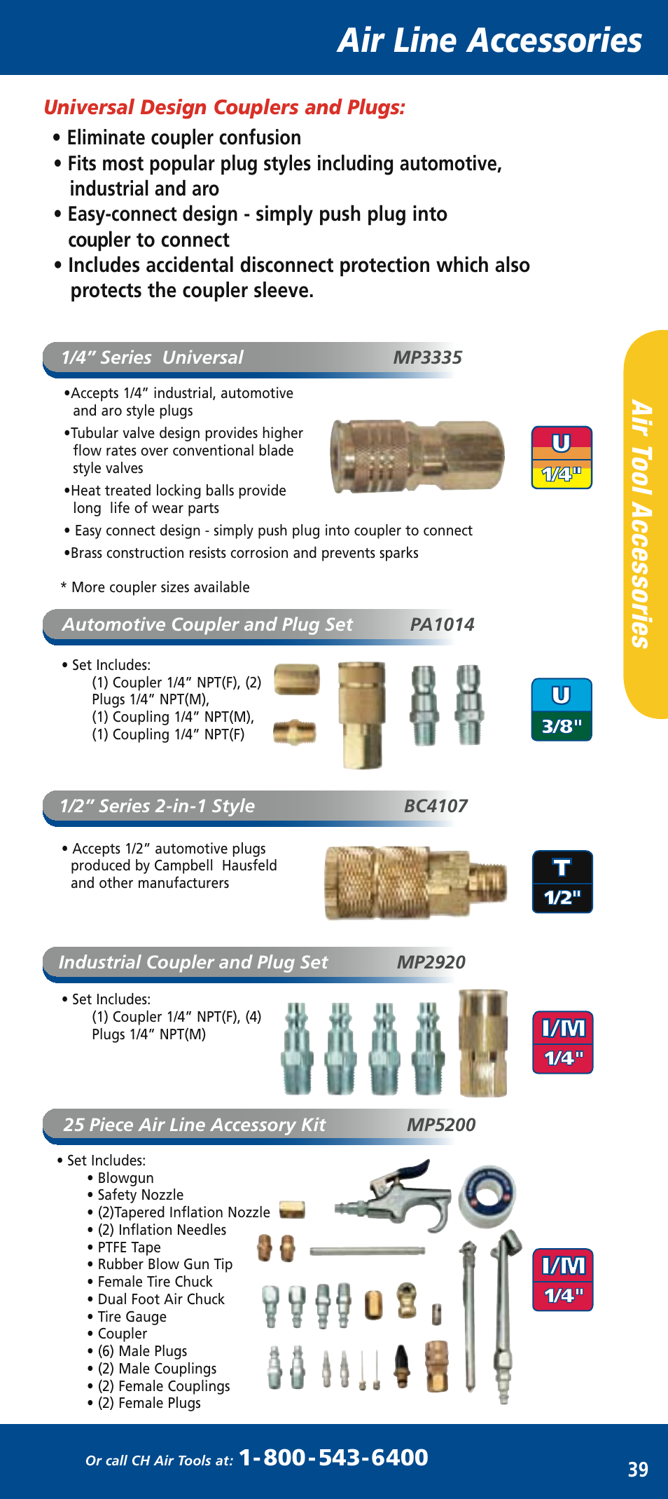 Ch mini catalog_mar2006 41.pdf, Air line accessories, Air t oo l a cc es so rie s | Universal design couplers and plugs | Campbell Hausfeld MP5143 User Manual | Page 6 / 6