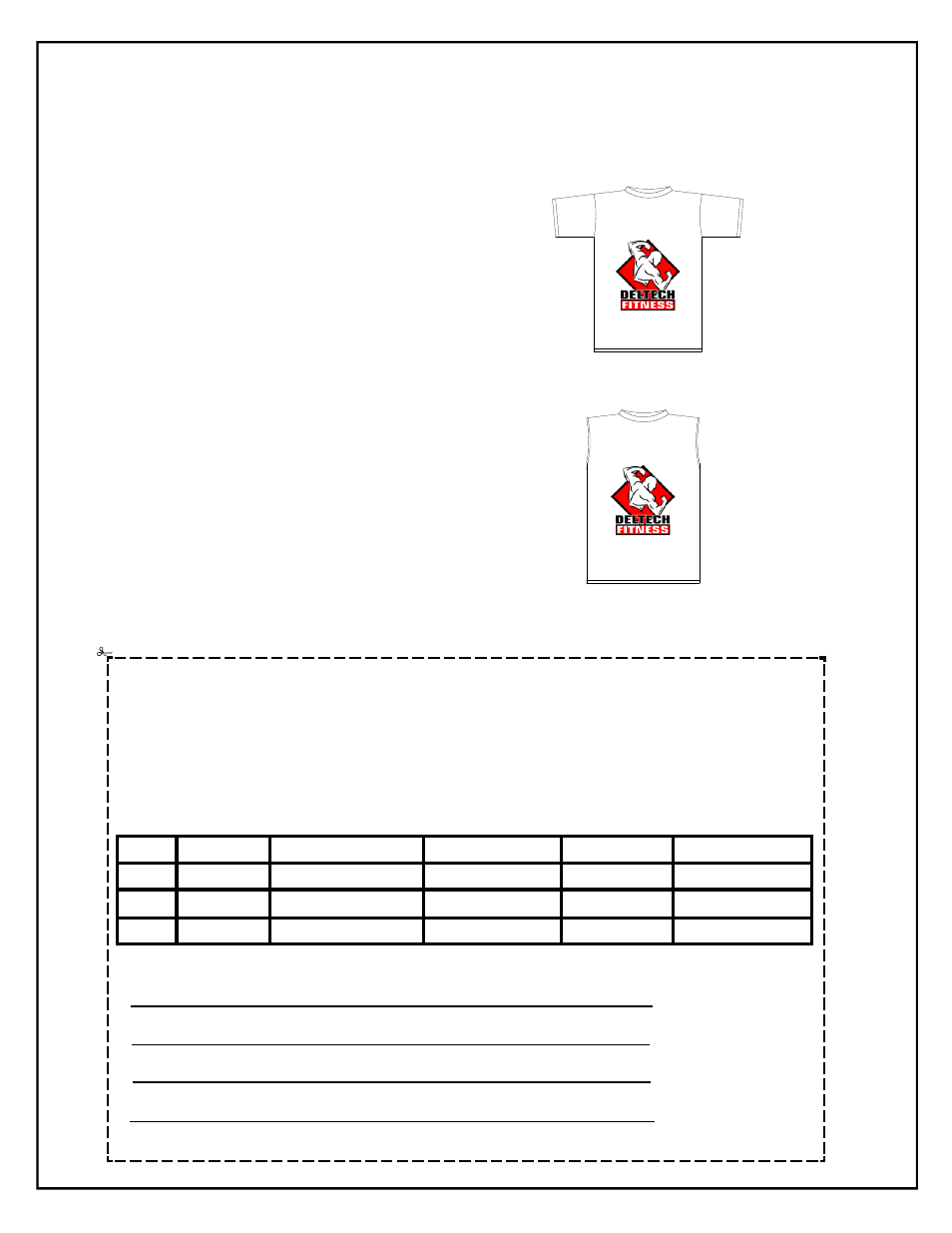 T-shirt order form | Deltech Fitness DF6800- Vertical Knee Raise User Manual | Page 12 / 12