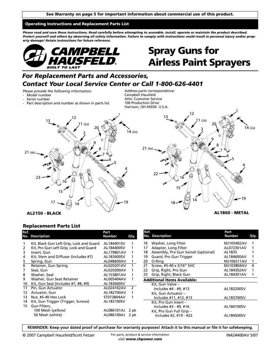 Campbell Hausfeld AL2150 - BLACK User Manual | 16 pages