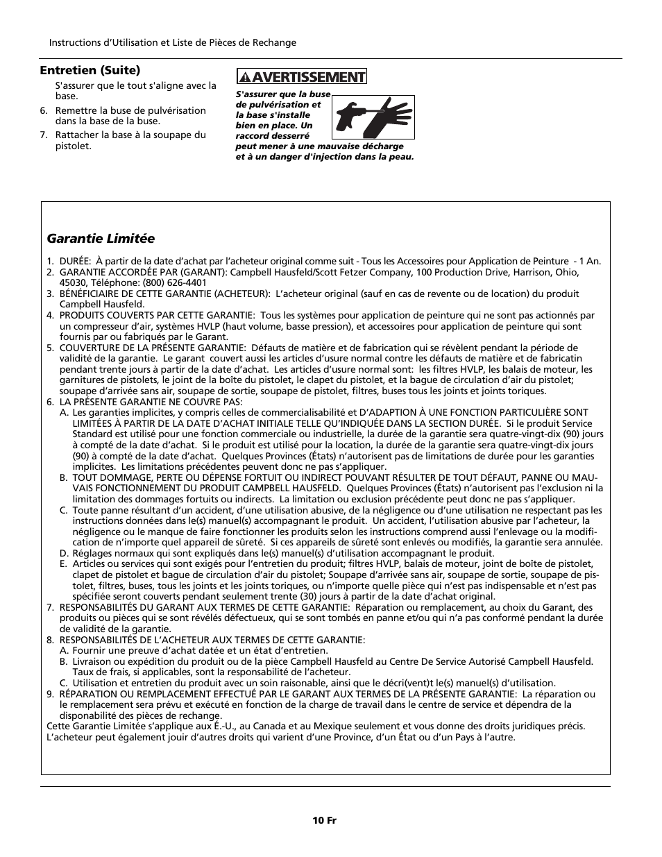 Garantie limitée | Campbell Hausfeld AL2150 - BLACK User Manual | Page 10 / 16