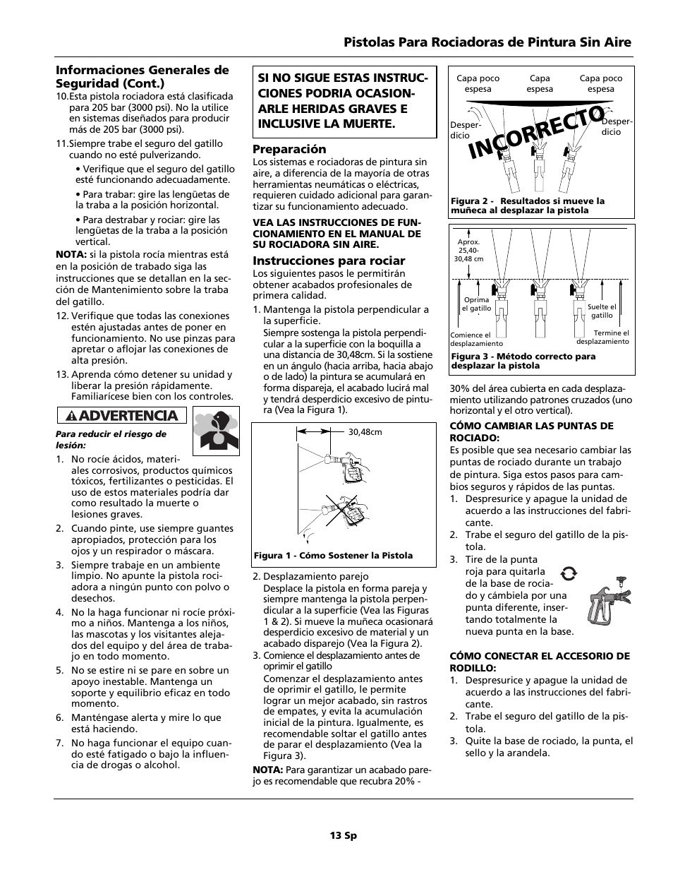 Incorrecto, Pistolas para rociadoras de pintura sin aire | Campbell Hausfeld AL2150 - BLACK User Manual | Page 13 / 16