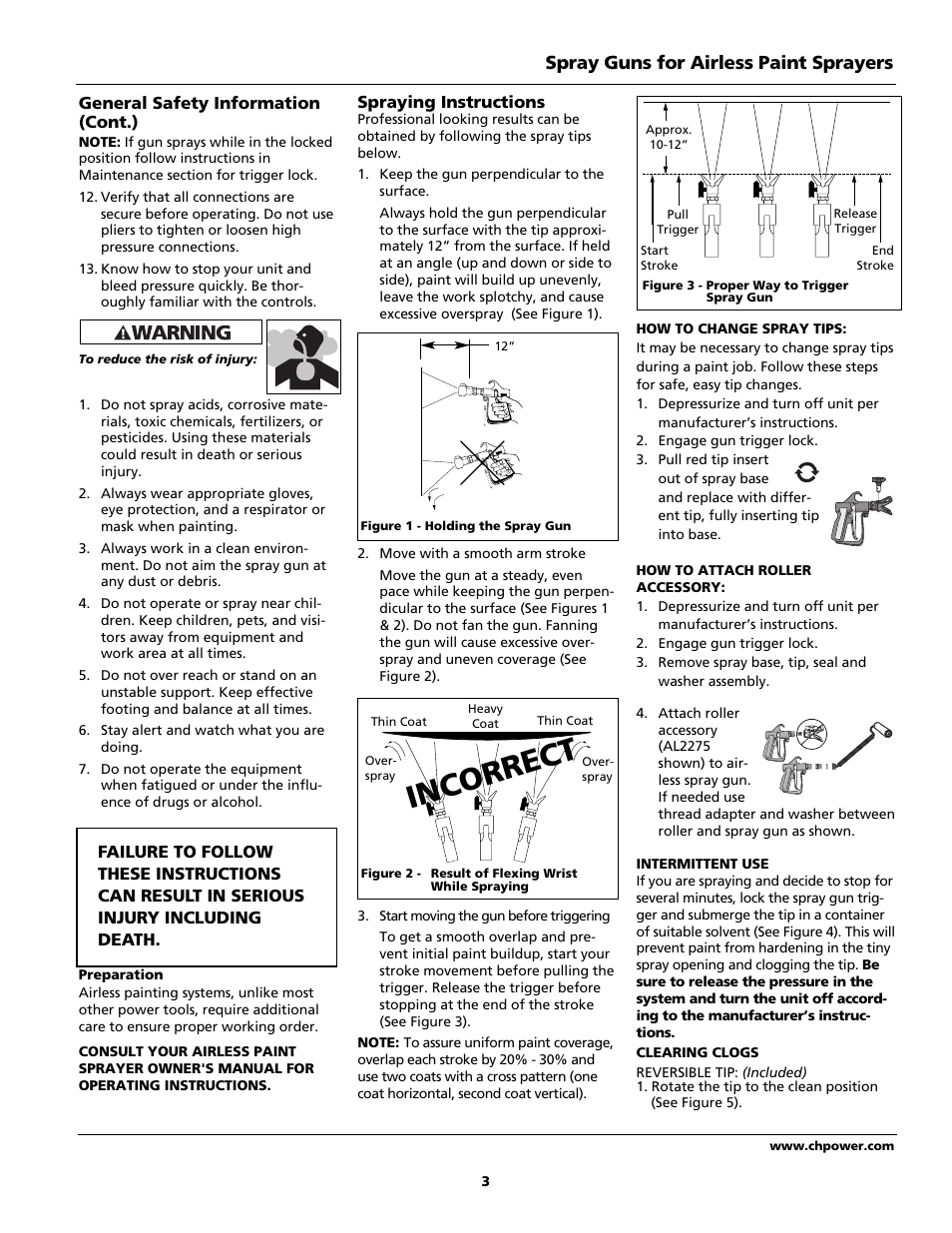 Incorrect, Spray guns for airless paint sprayers | Campbell Hausfeld AL2150 - BLACK User Manual | Page 3 / 16