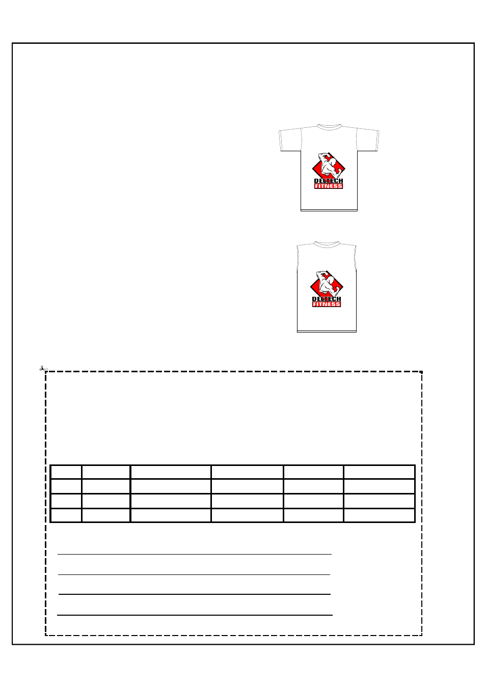 T-shirt order form | Deltech Fitness DF4500L- Pro Power Rack with Lat Attachment User Manual | Page 25 / 25