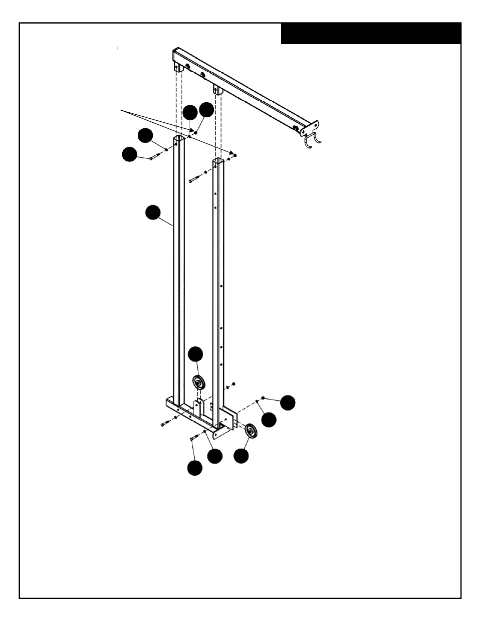 Main frame assembly | Deltech Fitness DF4500LS- Pro Power Rack with Stack Loaded Lat Attachment User Manual | Page 15 / 24