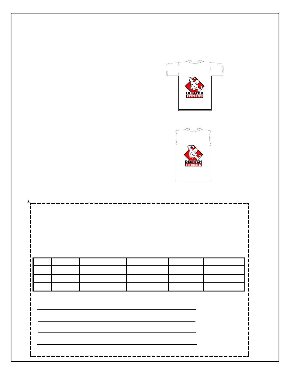 T-shirt order form | Deltech Fitness DF4500LS- Pro Power Rack with Stack Loaded Lat Attachment User Manual | Page 24 / 24