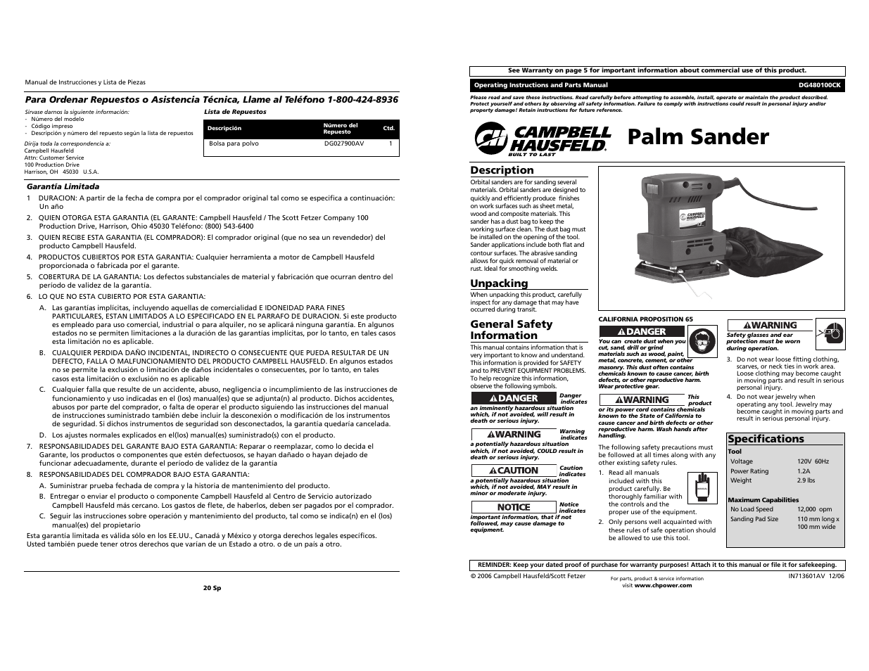 Campbell Hausfeld DG480100CK User Manual | 10 pages