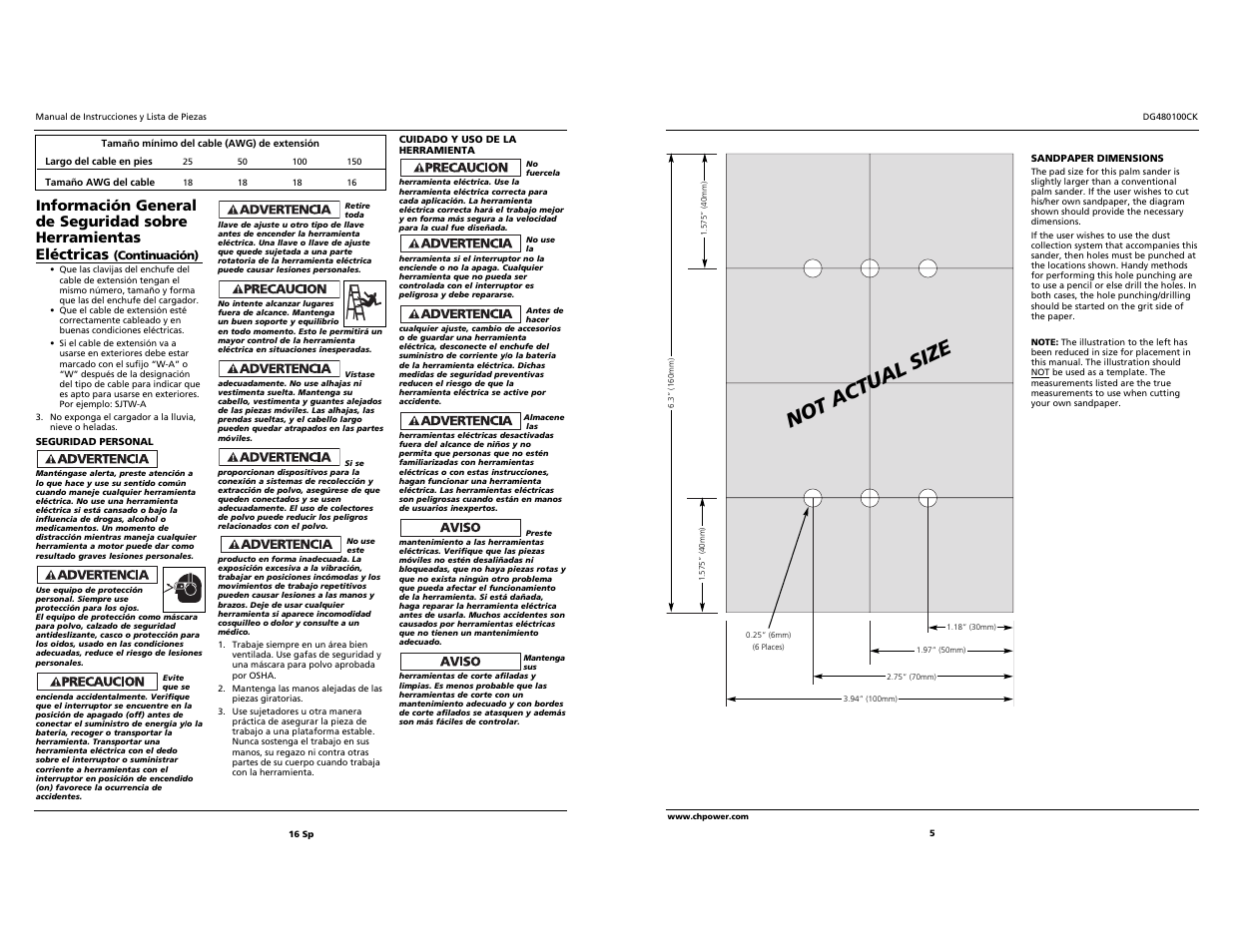 Not actual size | Campbell Hausfeld DG480100CK User Manual | Page 5 / 10