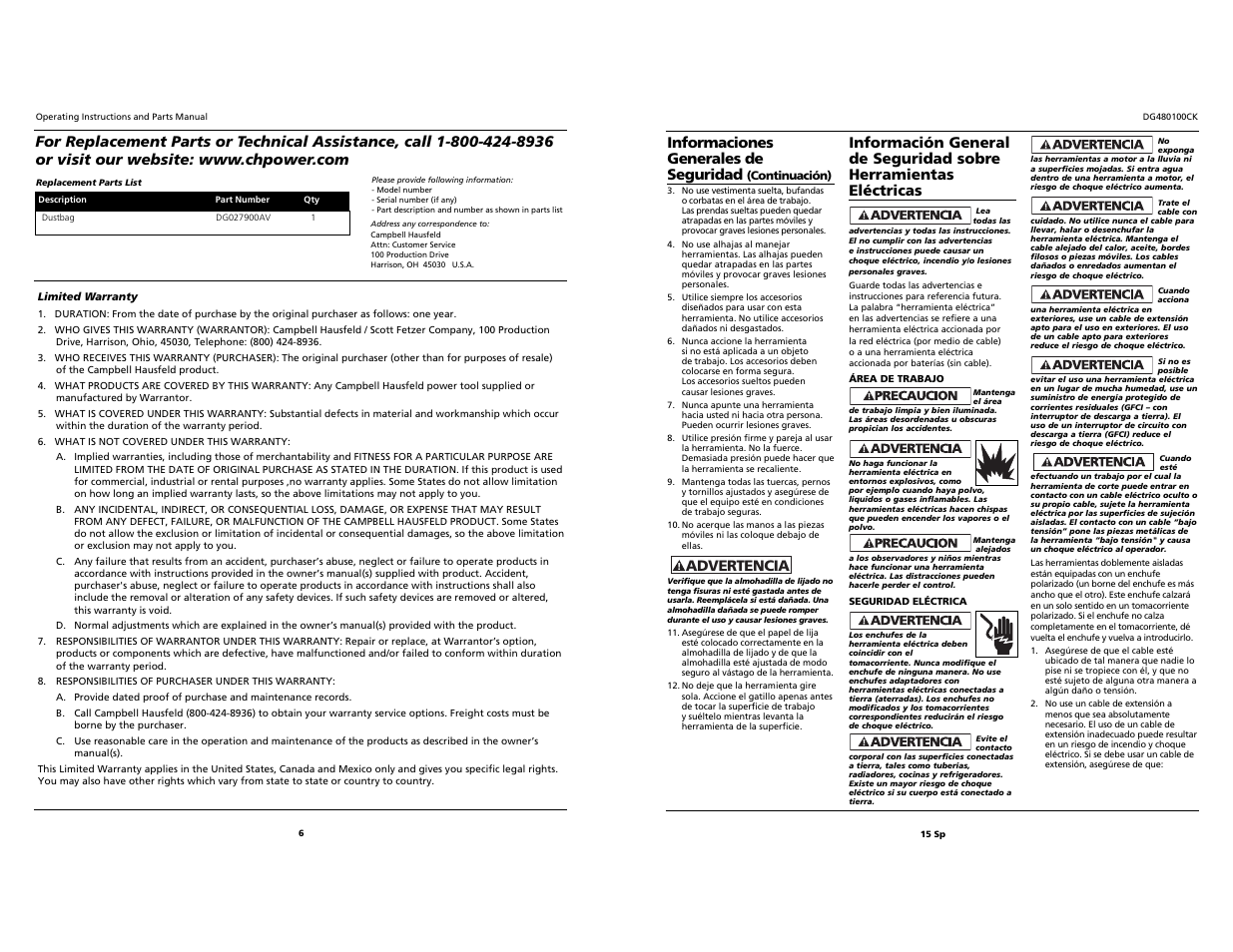 Informaciones generales de seguridad | Campbell Hausfeld DG480100CK User Manual | Page 6 / 10