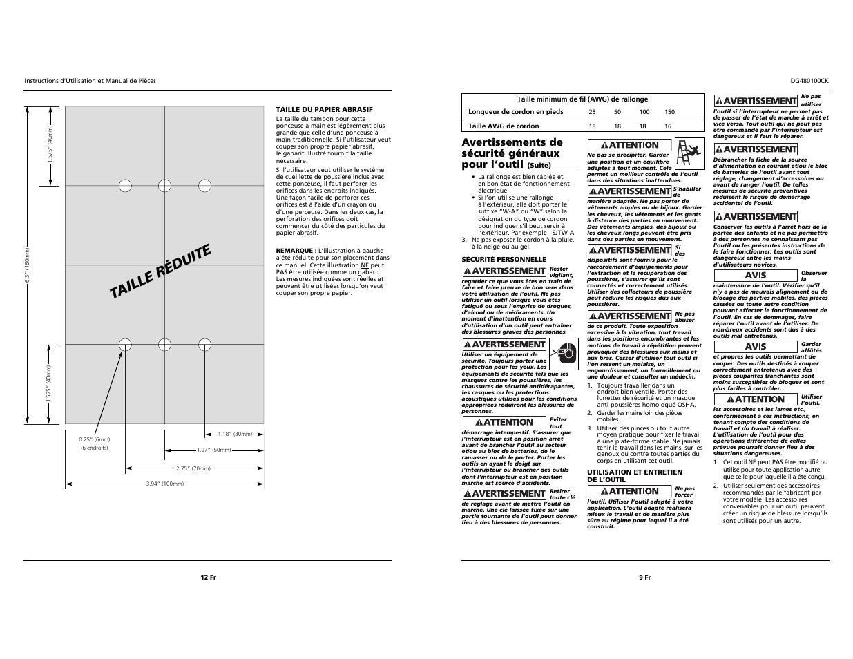 Ta ille réduite, Avertissements de sécurité généraux pour l’outil | Campbell Hausfeld DG480100CK User Manual | Page 9 / 10