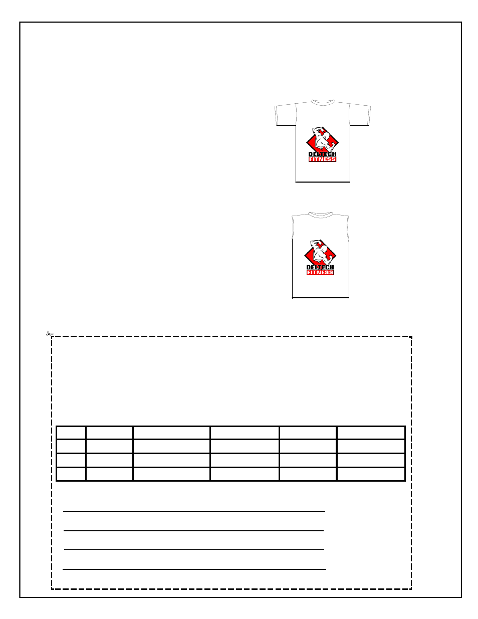 T-shirt order form | Deltech Fitness DF4900L- Linear Bearing Smith Machine with Lat Attachment User Manual | Page 24 / 24