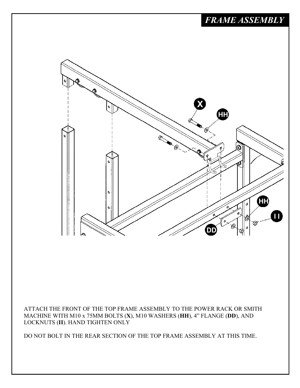 Frame assembly x | Deltech Fitness DF4900LS- Linear Bearing Smith Machine with Stack Loaded Lat Attachment User Manual | Page 20 / 28