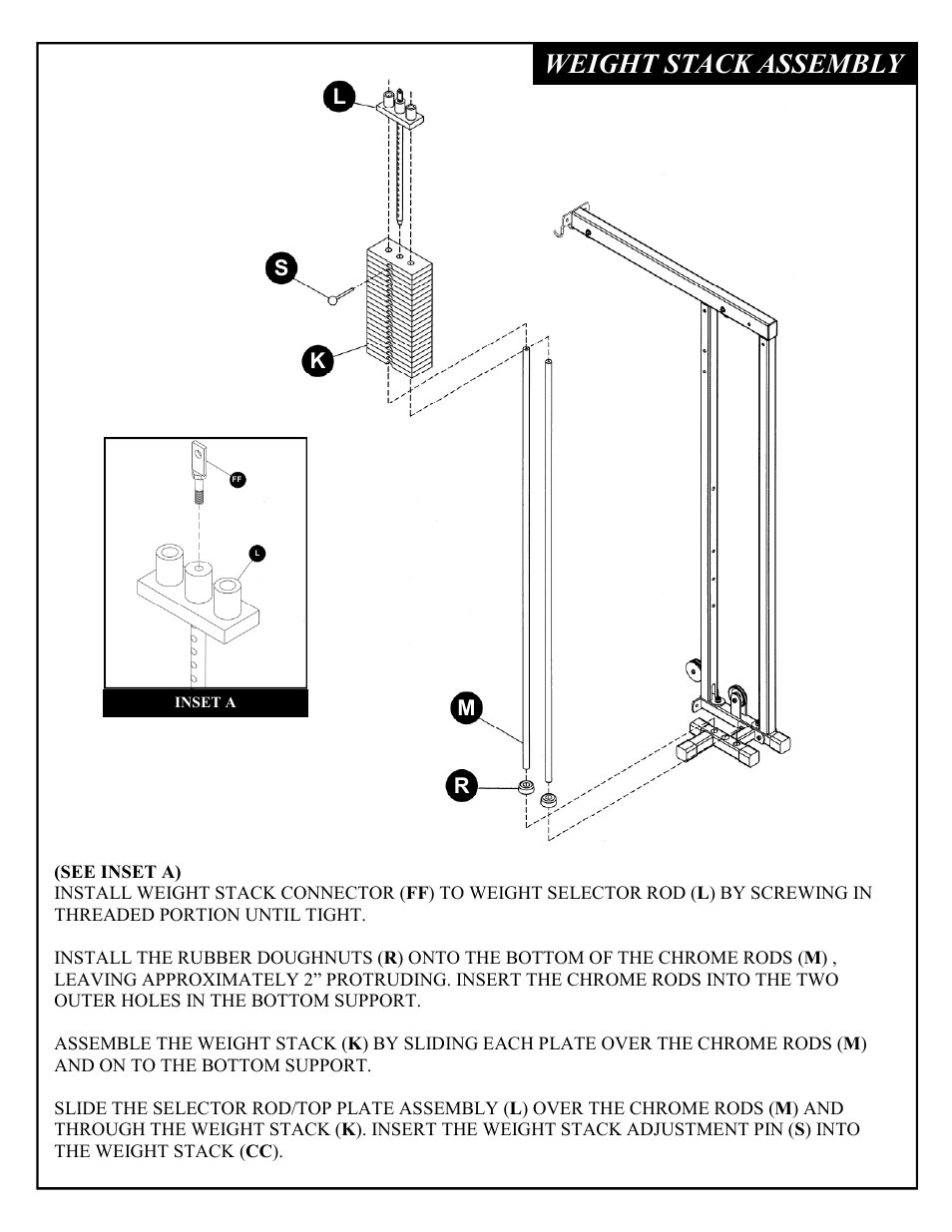 Weight stack assembly | Deltech Fitness DF4900LS- Linear Bearing Smith Machine with Stack Loaded Lat Attachment User Manual | Page 22 / 28