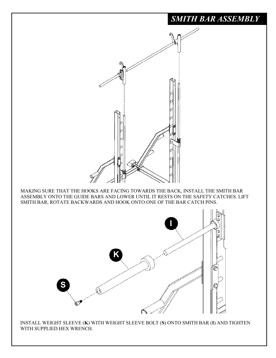 Smith bar assembly, Sk i | Deltech Fitness DF4900LS- Linear Bearing Smith Machine with Stack Loaded Lat Attachment User Manual | Page 8 / 28