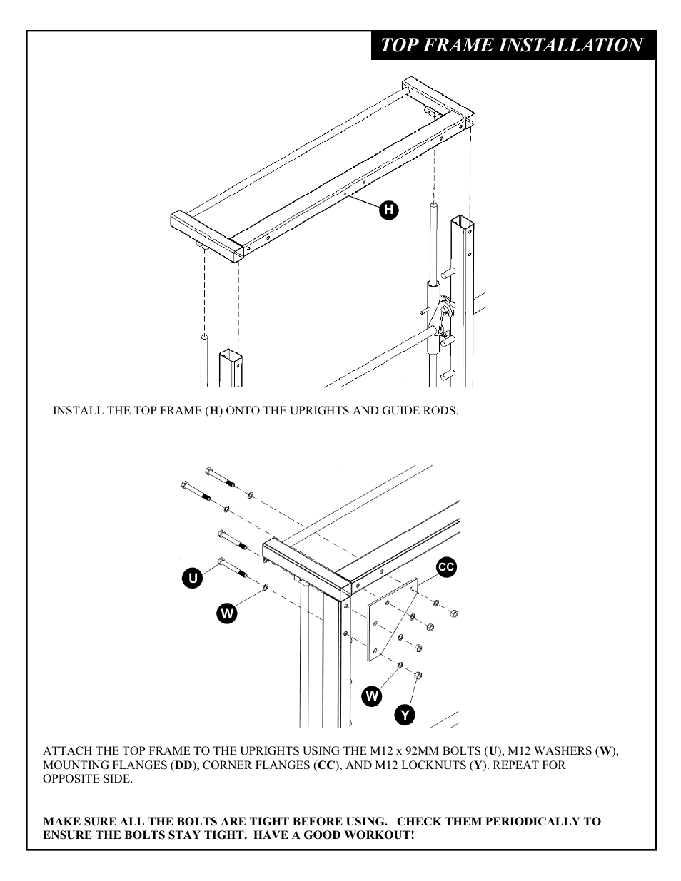 Top frame installation | Deltech Fitness DF4900LS- Linear Bearing Smith Machine with Stack Loaded Lat Attachment User Manual | Page 9 / 28