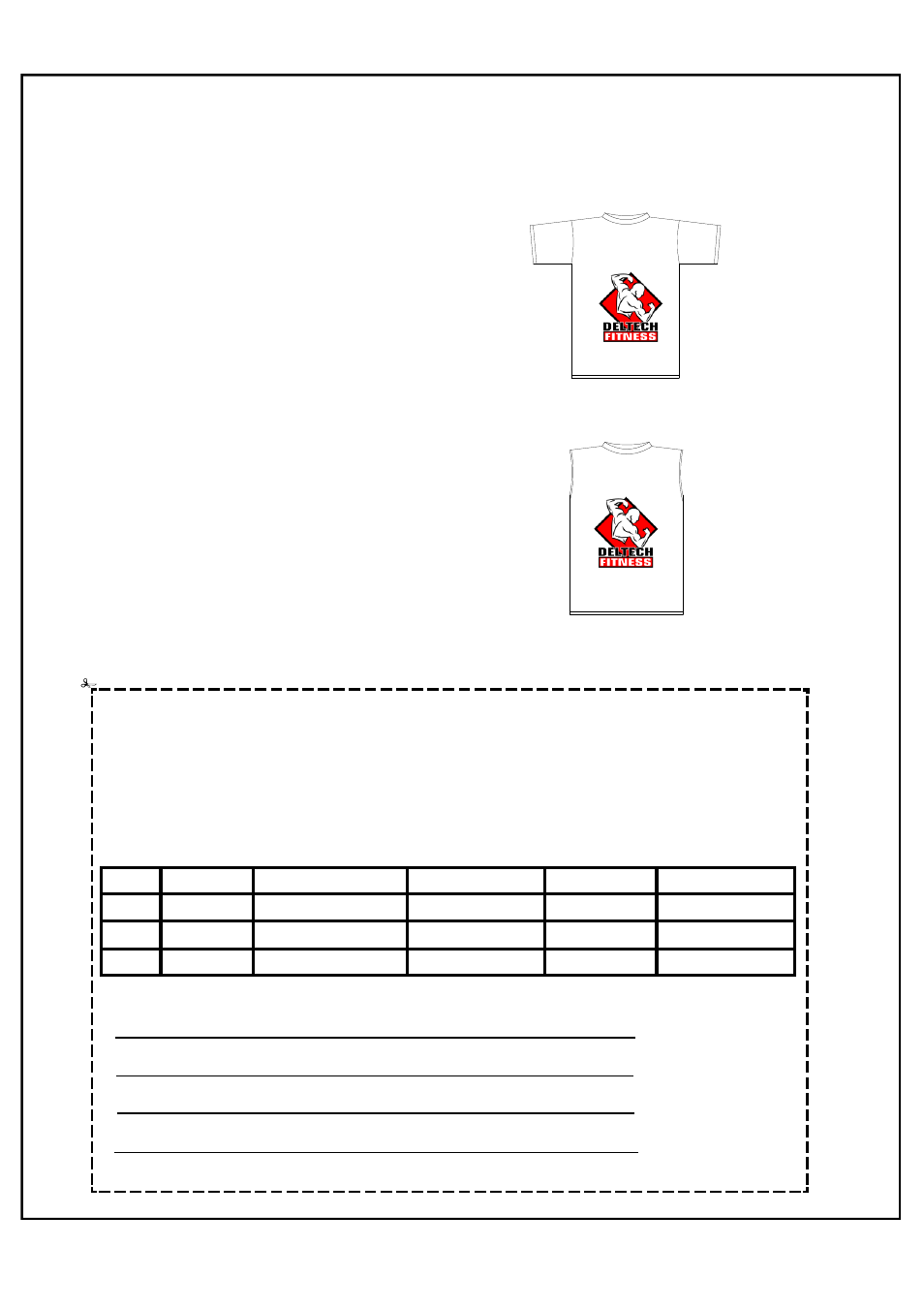 T-shirt order form | Deltech Fitness DF5500- Two-Tier Dumbbell Rack User Manual | Page 6 / 6