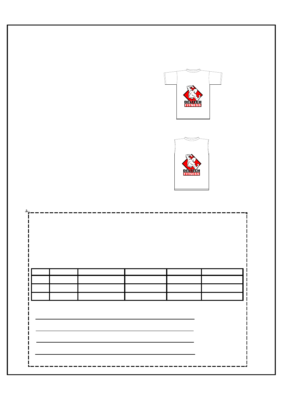 T-shirt order form | Deltech Fitness DF5100- 6 Pair Vertical Dumbbell Rack User Manual | Page 5 / 5