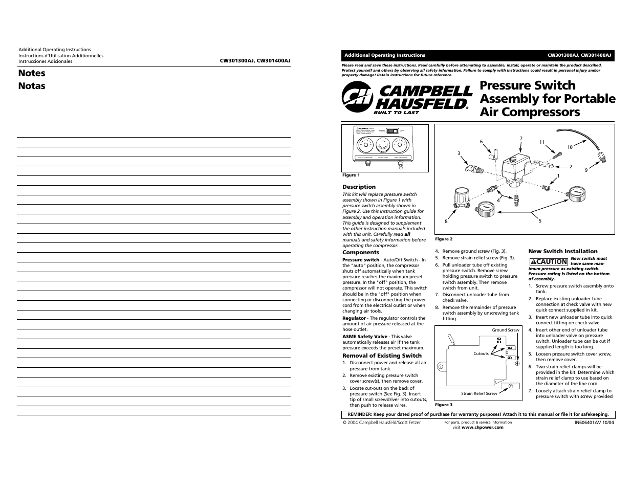 Campbell Hausfeld CW301300AJ  EN User Manual | 4 pages