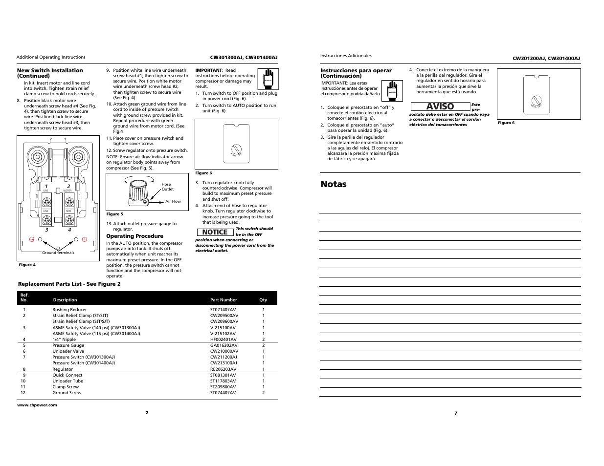 Notas, Aviso, Notice | Campbell Hausfeld CW301300AJ  EN User Manual | Page 2 / 4