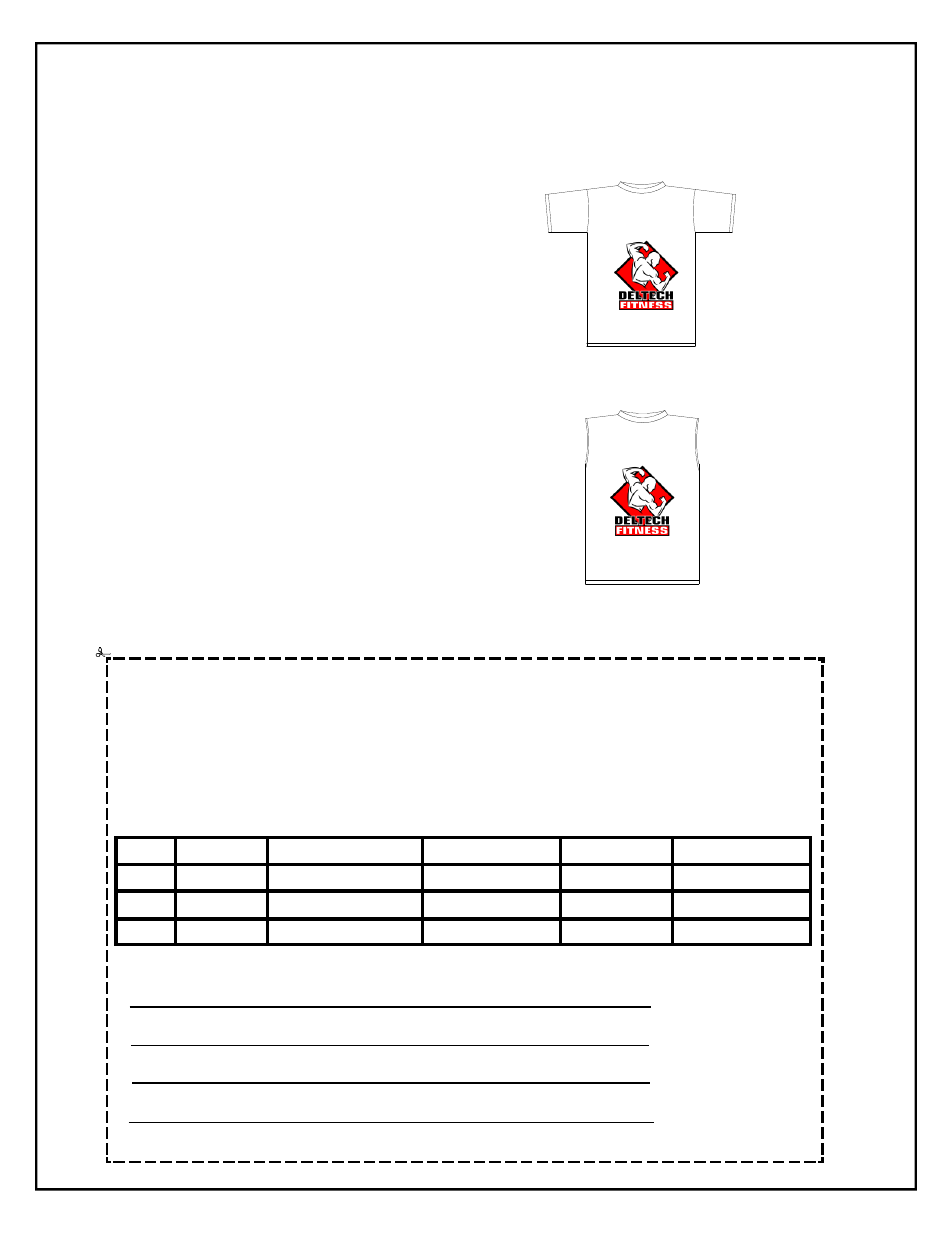 T-shirt order form | Deltech Fitness DF406- 45 Degree Hyperextension Bench User Manual | Page 11 / 11