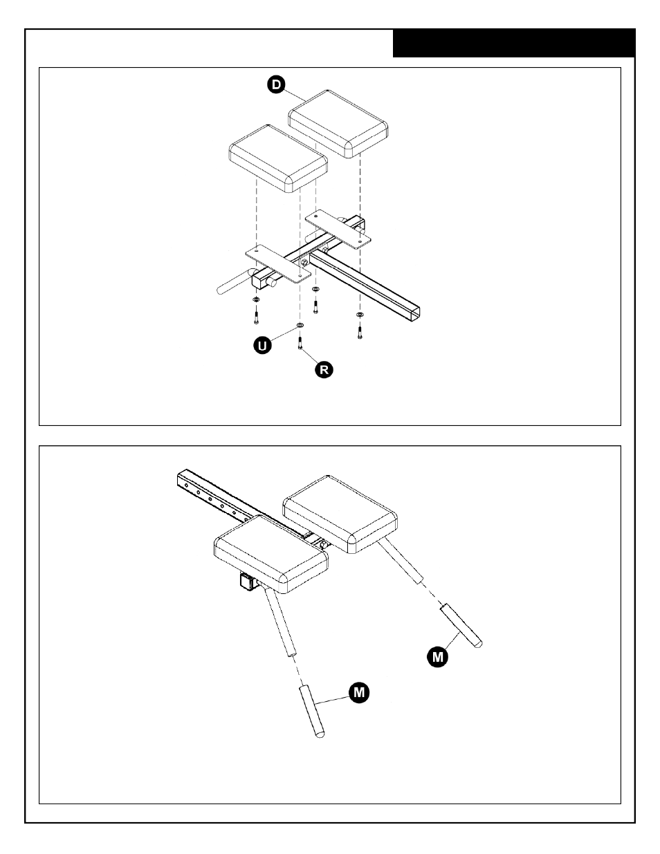 Pad frame assembly | Deltech Fitness DF406- 45 Degree Hyperextension Bench User Manual | Page 7 / 11