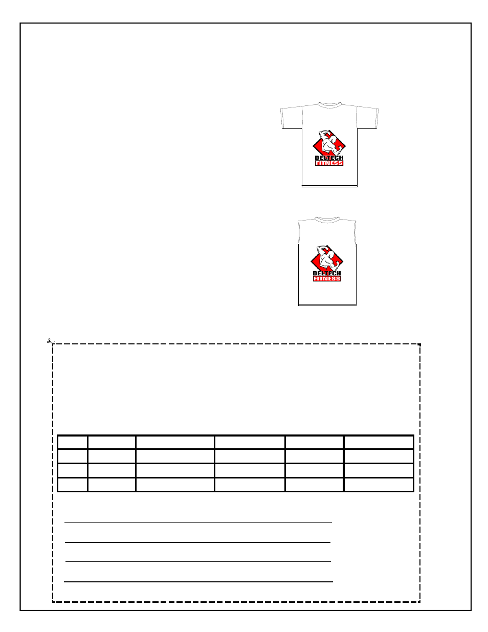 T-shirt order form | Deltech Fitness DF805- Seated Calf Machine User Manual | Page 12 / 12