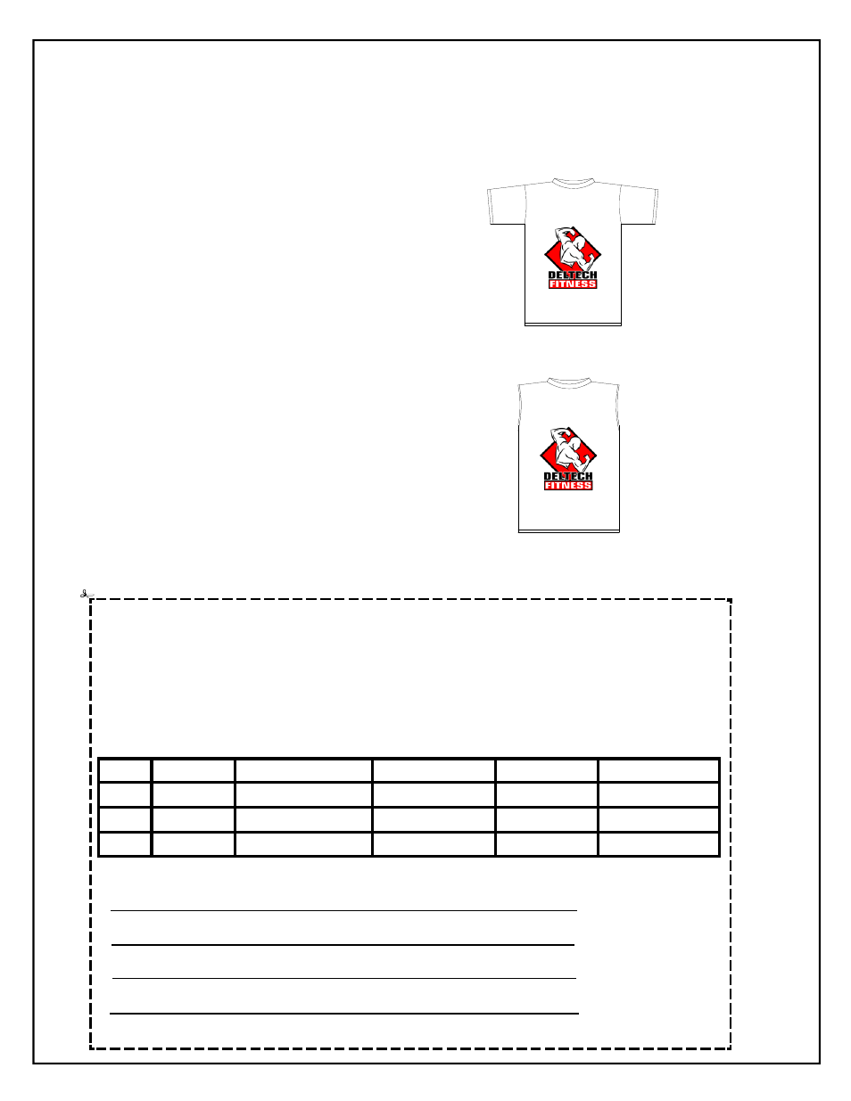 T-shirt order form | Deltech Fitness DF807- Leg Extension/Leg Curl User Manual | Page 11 / 11