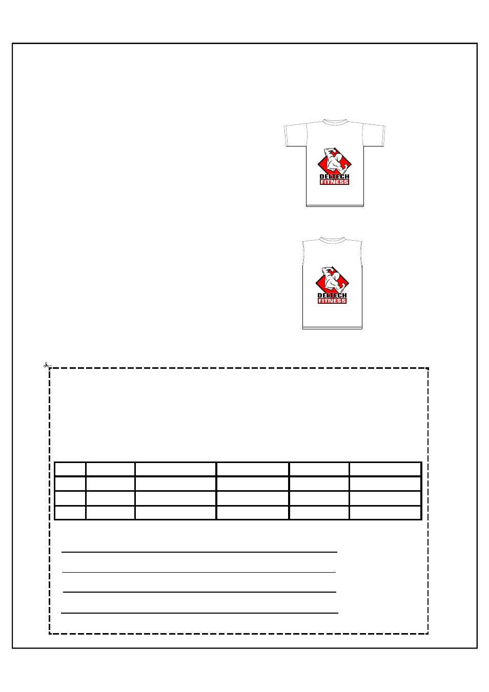 T-shirt order form | Deltech Fitness DF832- Pec Attachment User Manual | Page 13 / 14