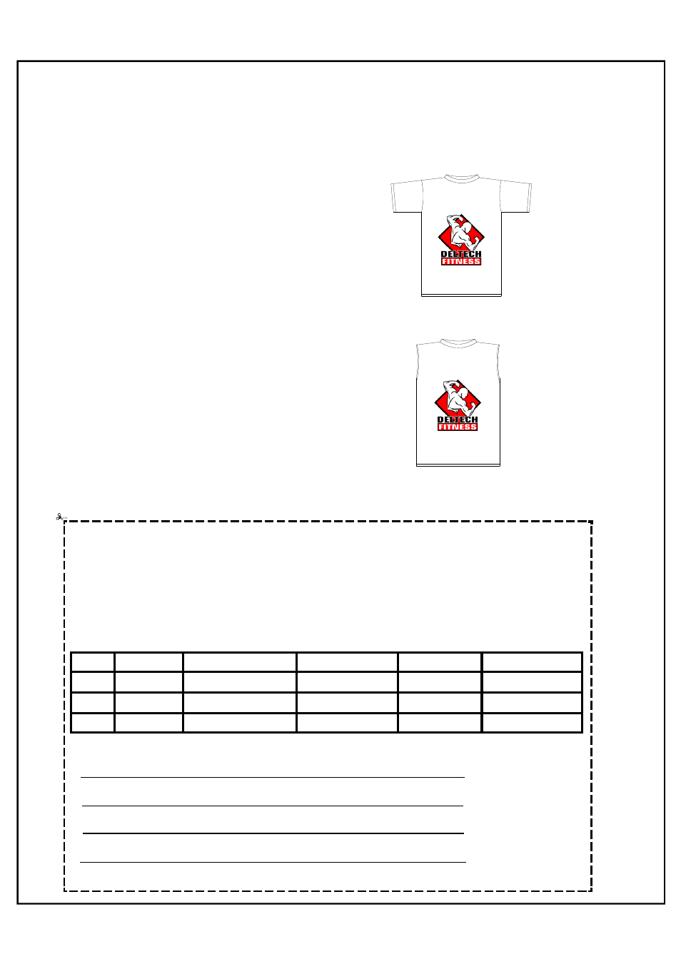 T-shirt order form | Deltech Fitness DF105- Preacher Curl Attachment User Manual | Page 4 / 4