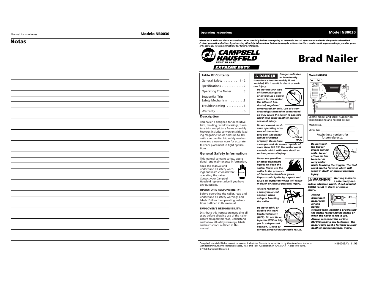 Campbell Hausfeld NB0030 User Manual | 18 pages