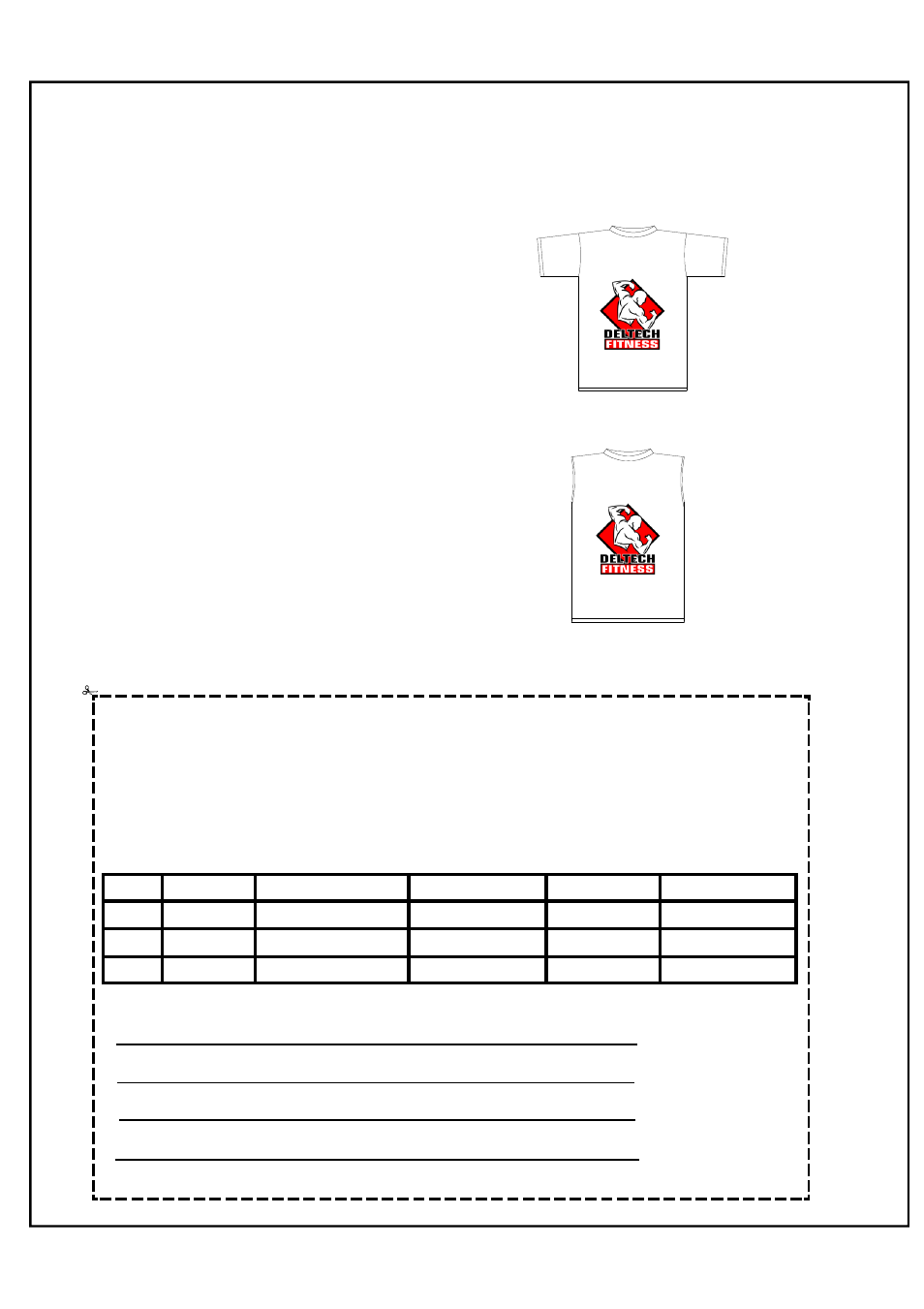 T-shirt order form | Deltech Fitness DF7200- Pro Standard Weight Tree User Manual | Page 5 / 5