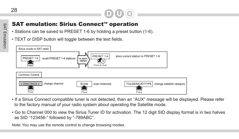 Sat emulation: sirius connect, Operation | DICE Electronics DOU VW User Manual | Page 28 / 48
