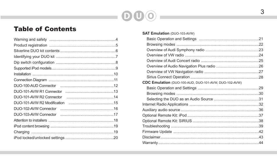 DICE Electronics DOU VW User Manual | Page 3 / 48