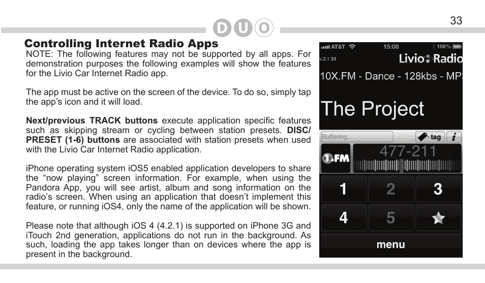 Controlling internet radio apps | DICE Electronics DOU VW User Manual | Page 33 / 48