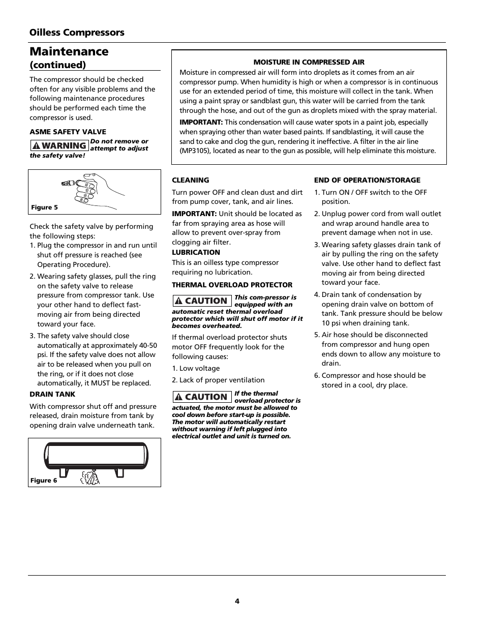 Maintenance, Oilless compressors, Continued) | Campbell Hausfeld FP209699DB User Manual | Page 4 / 24