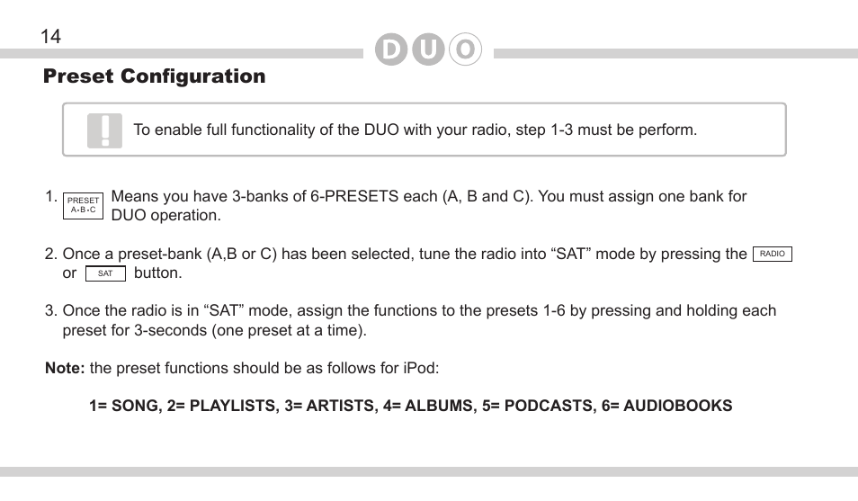 14 preset configuration | DICE Electronics DOU Nissan User Manual | Page 14 / 40