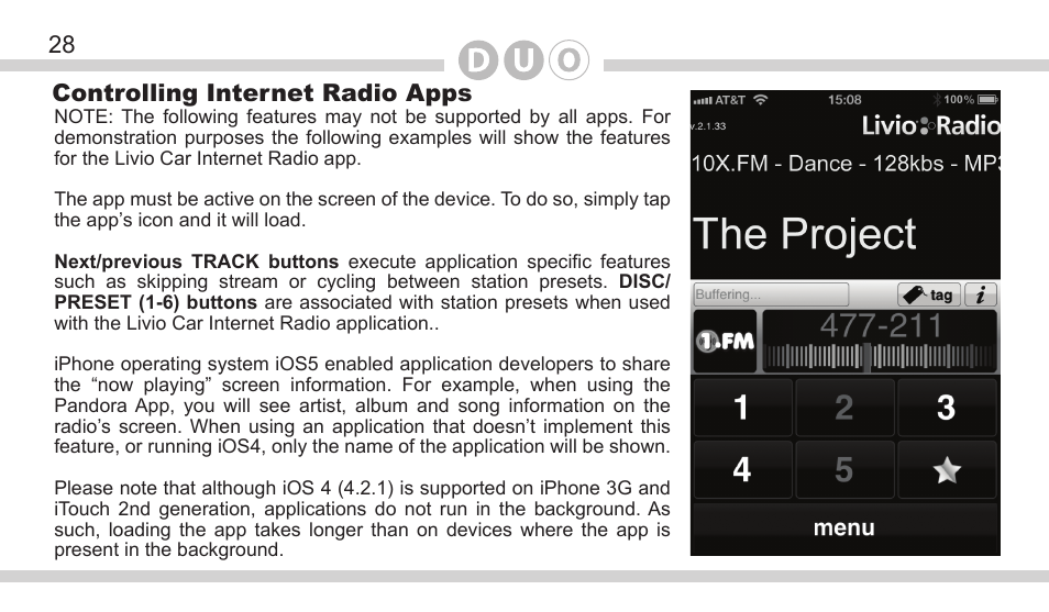 Controlling internet radio apps | DICE Electronics DOU Toyota User Manual | Page 28 / 40