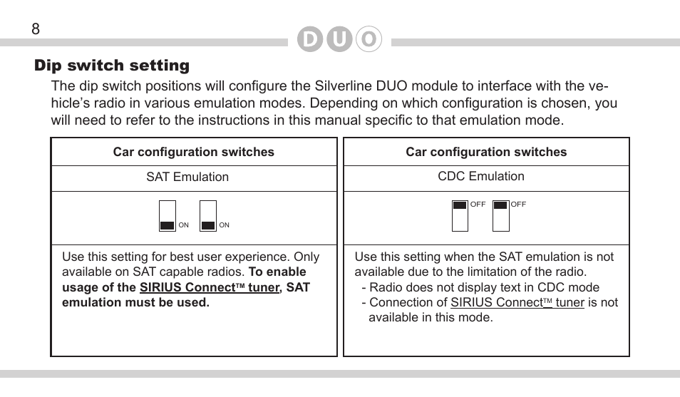 8dip switch setting | DICE Electronics DOU Mazda User Manual | Page 8 / 32
