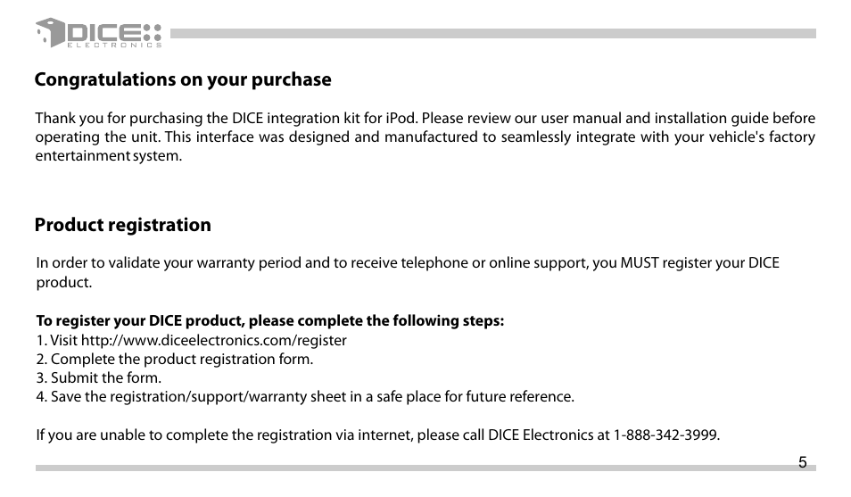 DICE Electronics DICE interface for iPod Honda User Manual | Page 5 / 36